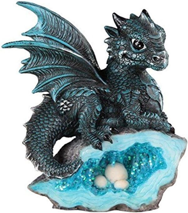 dropship from factory george s. chen imports ss-g-71581 blue medieval baby dragon with crystal egg nest decorative figurine, 7871581 mass production supply