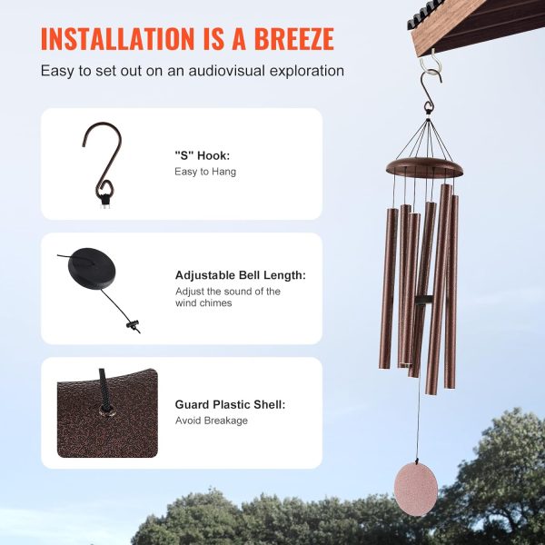 producer to buyer vevor large wind chimes for outside – 45" memorial wind chimes, unique 6-tube deep tone memorial wind chimes, bronze outdoor decor for patio, porch, garden, and backyard discounted pricing