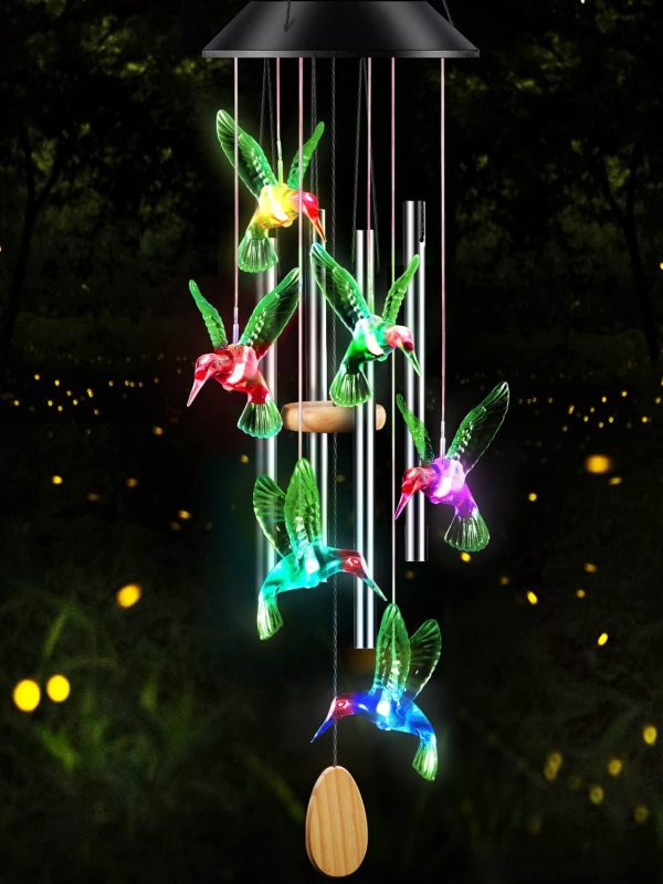 producer to buyer wind chimes,hummingbird solar wind chimes for outside,aluminum tubes memorial wind bell for garden/patio decor thanksgiving gifts for mom, wife, grandma neighbors(25 inch deep tone) discounted pricing