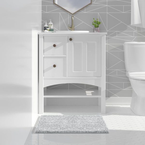 global sourcing yimobra bathroom rugs mat, extra soft comfortable bath rugs, non-slip, water absorbent and thick bathroom floor mats, machine washine, shaggy rugs for shower bathtubs, 24" x 17", grey&white oem/odm services