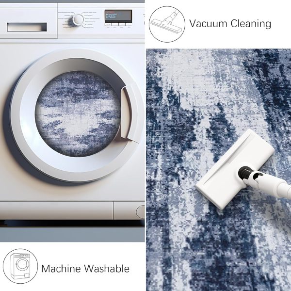 global sourcing modern washable area rug, 2x3 navy and grey small bath rug soft non-slip abstract entryway mat, indoor floor mat accent carpet for bathroom enterance oem/odm services