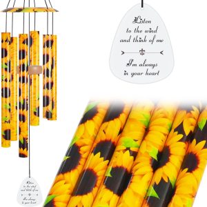 producer to buyer sunflower wind chimes for outside, 35" large aluminium wind chimes garden decor gifts for women mom grandma, outdoor decoration for yard patio porch lawn landscape discounted pricing