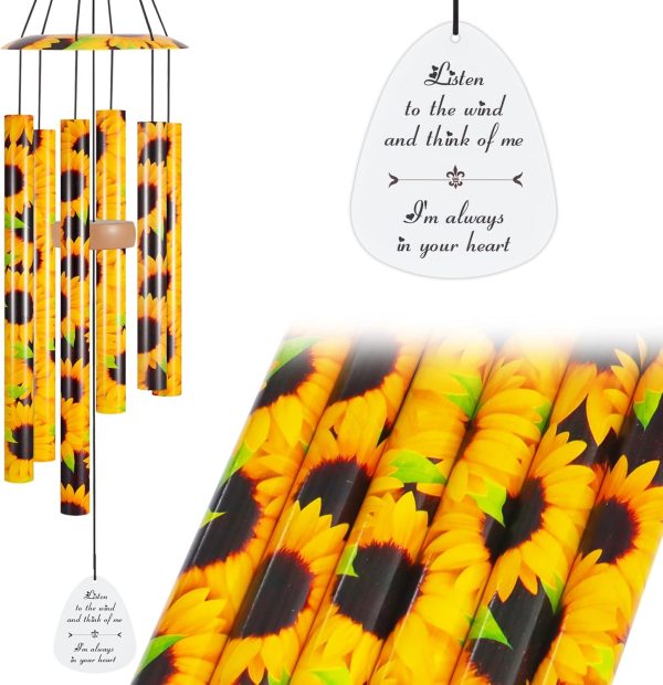producer to buyer sunflower wind chimes for outside, 35" large aluminium wind chimes garden decor gifts for women mom grandma, outdoor decoration for yard patio porch lawn landscape discounted pricing