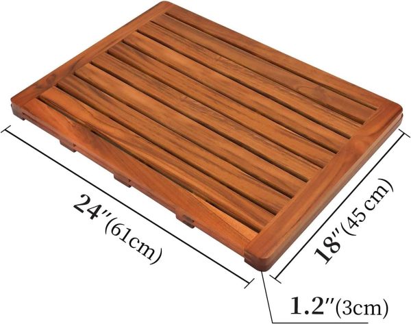 manufacturer direct utoplike (24"x18") teak wood bath mat, shower mat for bathroom, wooden floor mat square large for spa home or outdoor trade price