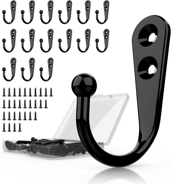 competitive pricing 15 pcs black wall mounted coat hooks, hanger hook with 30 pieces screws for towel, key, robe, scarf, bag, cap, coffee cup, mugs one-stop wholesale