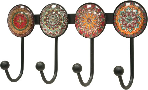 competitive pricing coat rack wall mounted with 4 hooks, round brown pattern decorative wall hooks for hanging hat, key, towel, purse, bag and robe, for entryway bathroom organizer hanger one-stop wholesale