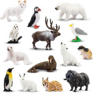 dropship from factory toymany 14pcs mini arctic animals figurines set, polar animals toys with polar bear, caribou, penguin, walrus, wolf figurines cake toppers birthday easter gifts for preschool kids mass production supply