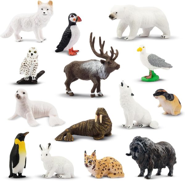 dropship from factory toymany 14pcs mini arctic animals figurines set, polar animals toys with polar bear, caribou, penguin, walrus, wolf figurines cake toppers birthday easter gifts for preschool kids mass production supply
