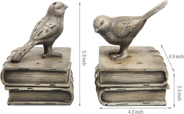 supplier direct mygift vintage white resin decorative bookends for heavy books with bird and book design, 1 pair wholesale prices