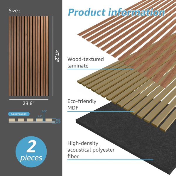 bulk purchase art3d 2 wood slat acoustic panels for wall and ceiling - 3d fluted sound absorbing panel with wood finish - walnut trade price