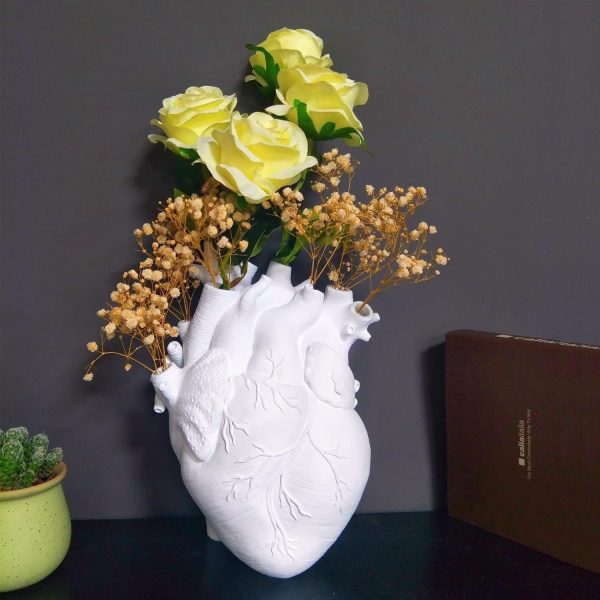 oem/odm services vase flower vases heart shaped decor resin flower pot modern unique nordic art style decorative vase for home wedding valentine gift desktop living room decoration - white affordable bulk deals