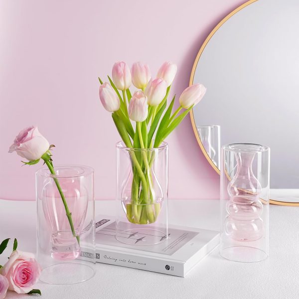 oem/odm services zens modern pink glass vase, hand blown hollowed out bubble decorative glass flower vases for wedding decor home small bouquet. affordable bulk deals
