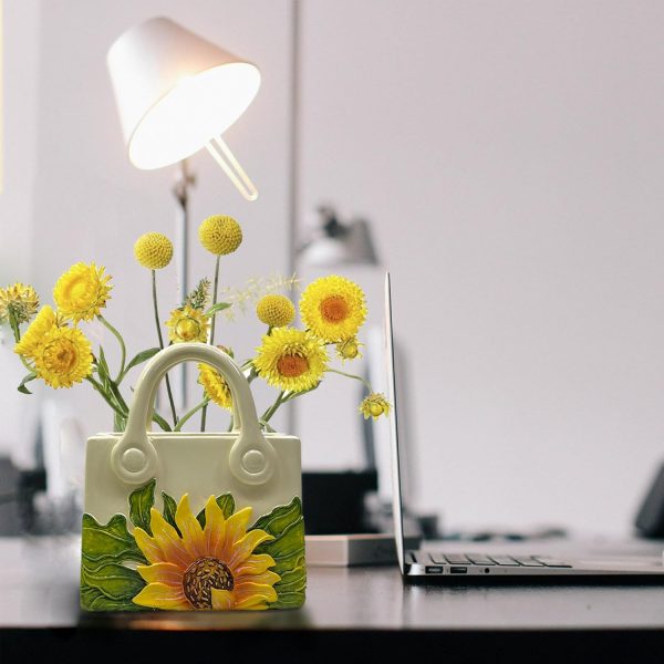oem/odm services small purse vase for flowers - sunflower cute mini handbag flower vase for organic modern table centerpiece decor, unique beige resin white vase for party/kitchen/neutral/bedroom affordable bulk deals