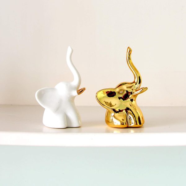 dropship from factory home decor elephant statues,1 pair, small decorative accents for shelves, livingroom and bedroom, gold and white mass production supply