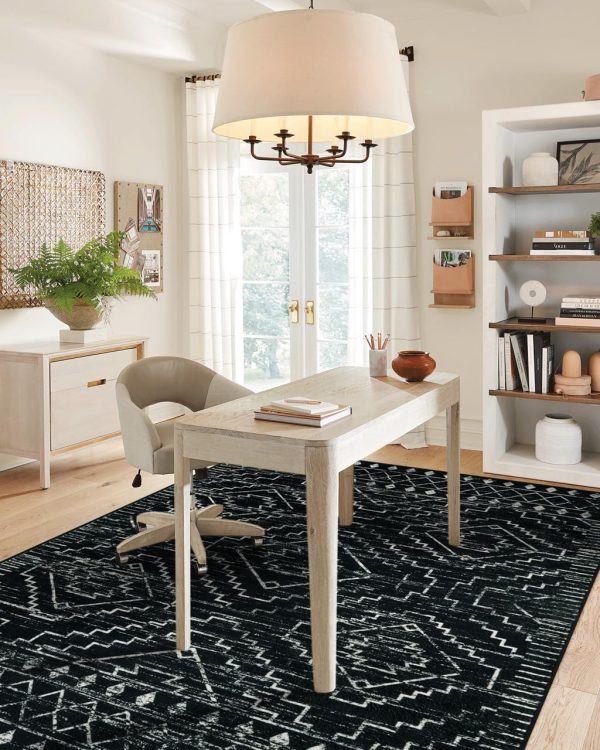 manufacturer direct wonnitar moroccan washable rug 4x6, black boho living room area rug, non-slip farmhouse bedroom carpet dorm room throw rug, low pile soft accent mat for kitchen entry office (black,4'x6') trade price