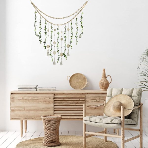 bulk purchase jetec hanging eucalyptus boho wall decor large boho bedroom wall hanging wooden bead garland artificial eucalyptus natural greenery decoration, 36 x 36 inch (simple color, wood chip style) trade price