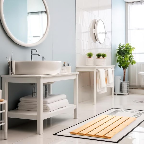 manufacturer direct 4 pcs summer bamboo bath mat sturdy waterproof bamboo shower mat natural wood bath mat wooden bathroom carpet for doorway bathroom kitchen indoor or outdoor spaces use, 21.26 x 14.17 inches trade price