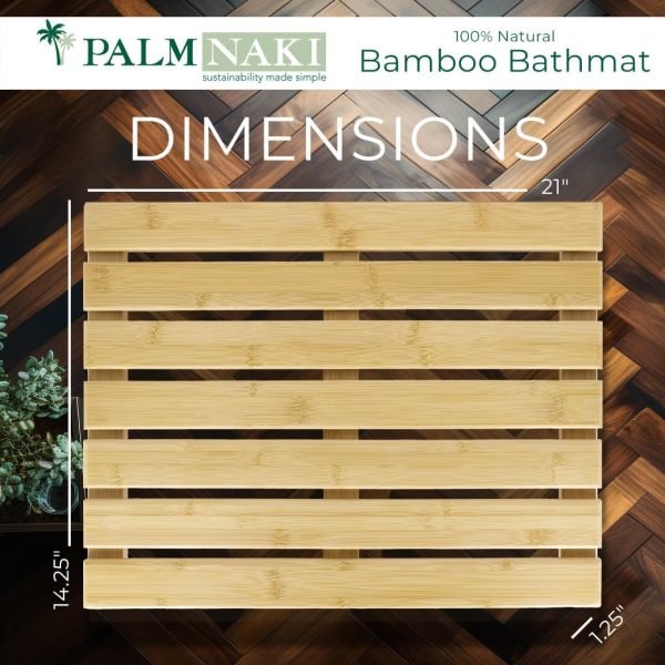manufacturer direct palm naki bamboo bathmat - 100% natural wooden floor mat - non-slip, sustainable - modern asian design - perfect for bathroom & spa (21x14) trade price