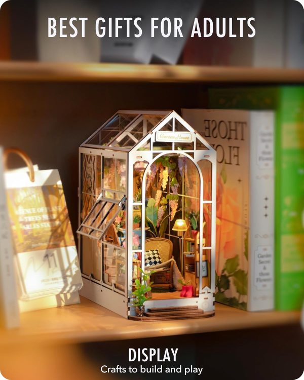 supplier direct rolife diy book nook kit garden house, diy miniature booknook kit 3d creative decorative bookend bookshelf insert 3d puzzle for adults, halloween/christmas decorations/gifts for adults (garden house) wholesale prices
