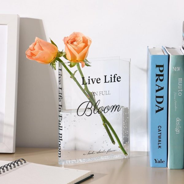 oem/odm services fixwal acrylic book vase for home decor, 6x8 inches aesthetic room decor, clear book shape artistic irregular transparent vase, bedroom or office decorations affordable bulk deals