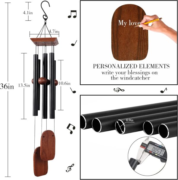 producer to buyer wind chimes for outside deep tone, 36in sympathy wind chimes outdoor clearance, gifts for mother's day and christmas, outdoor decor for garden, patio, yard（wood wind chime, black） discounted pricing