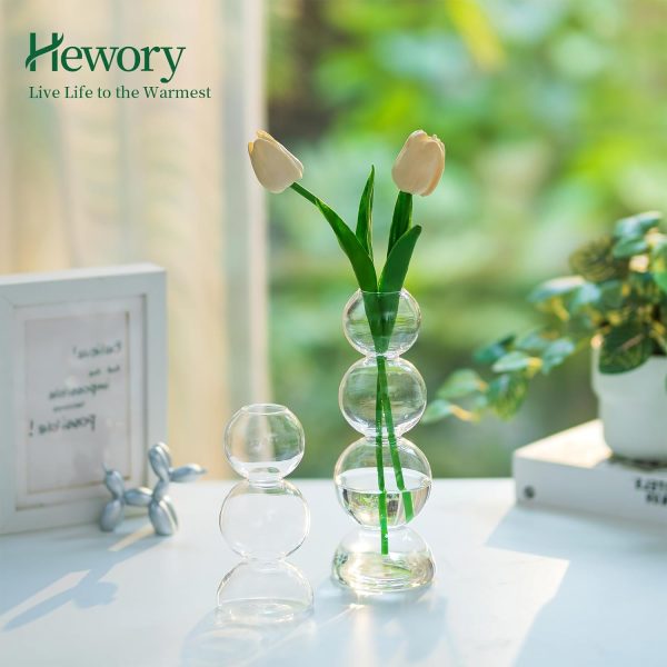 oem/odm services glass bubble vases for flowers, hewory 2pcs clear unique cute single flower vase for centerpieces, funky aesthetic vase skinny bud vase, cool groovy decor for home living room bedroom office tabletop affordable bulk deals