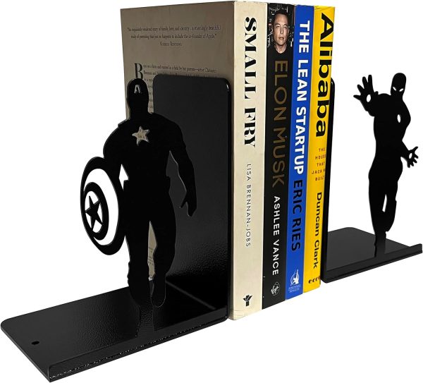 supplier direct superhero bookends | decorative bookends for shelves | non-skid book holders for shelves, table | unique home/office decor | heavy bookends| metal book ends| 7x5.5x4 inches each wholesale prices