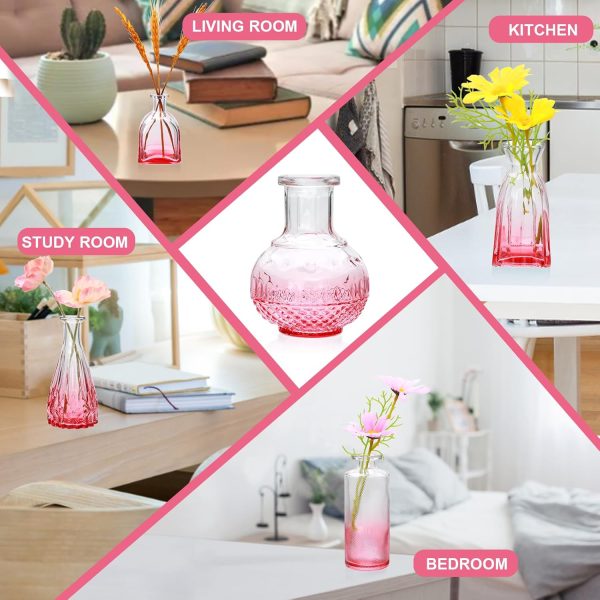 oem/odm services brajttt pink flower vase set, glass bud vase in bulk set of 8,artistic and cultural flavor mini vases for home office decor, bedroom, office, living room decorations,wedding affordable bulk deals
