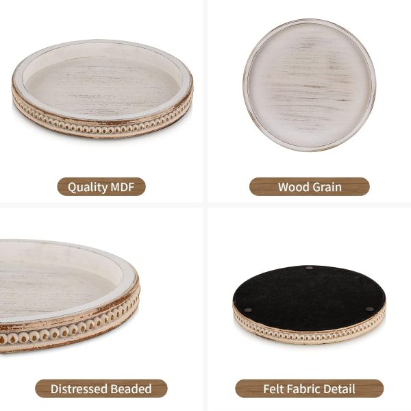wholesale direct hanobe decorative serving tray wood: white washed bead round tray decor for coffee table rustic wooden trays farmhouse centerpiece for living room kitchen counter bulk purchase at factory prices