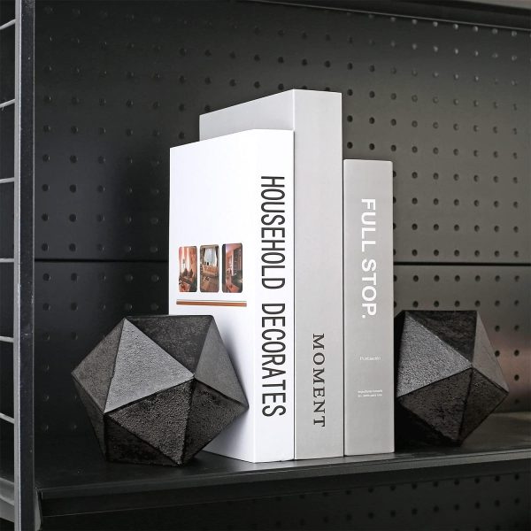 supplier direct ambipolar geometric decorative ball shaped bookends, modern cast iron black bookends for office desk, book shelf, room decor, home office, book stand or organizer, set of 2. antique black wholesale prices