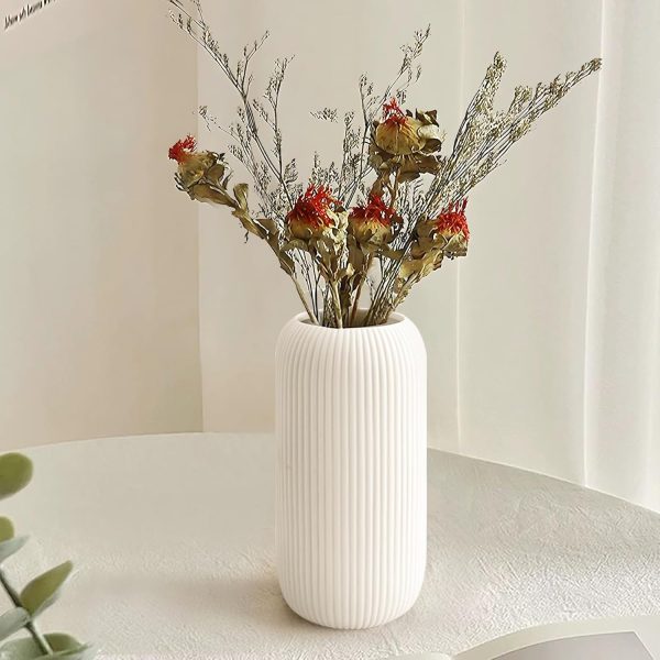 oem/odm services white ceramic vase for flowers, 8 inch flower vase modern white vase home decor, small vase, ribbed textured vase for pampas grass decorative vase, for farmhouse coffee table bookshelf home living affordable bulk deals