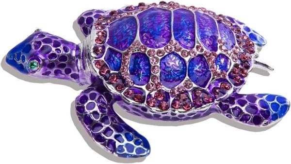 dropship from factory yu feng sea turtle figurine trinket boxes hinged collectible crystal bejeweled decorative turtle animal jewelry holder box(purple) mass production supply