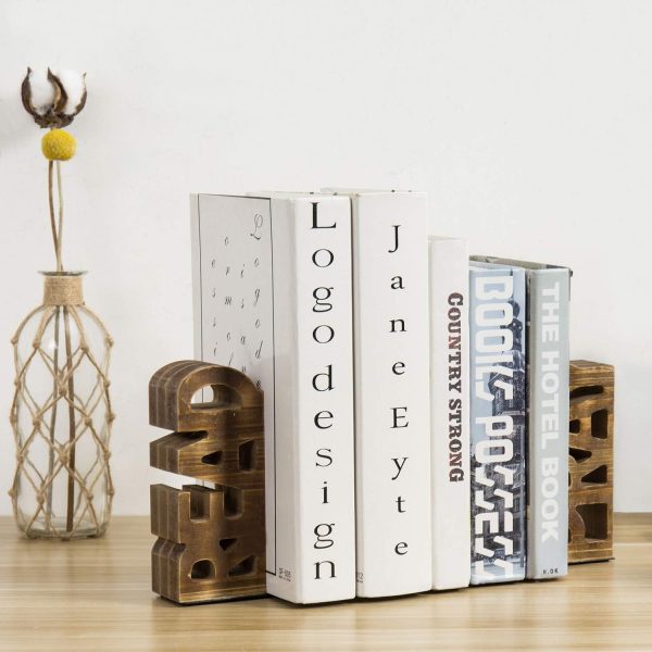 supplier direct mygift rustic burnt wood decorative bookends with read and pray carved block words, home office children's library book stand, 1 pair wholesale prices