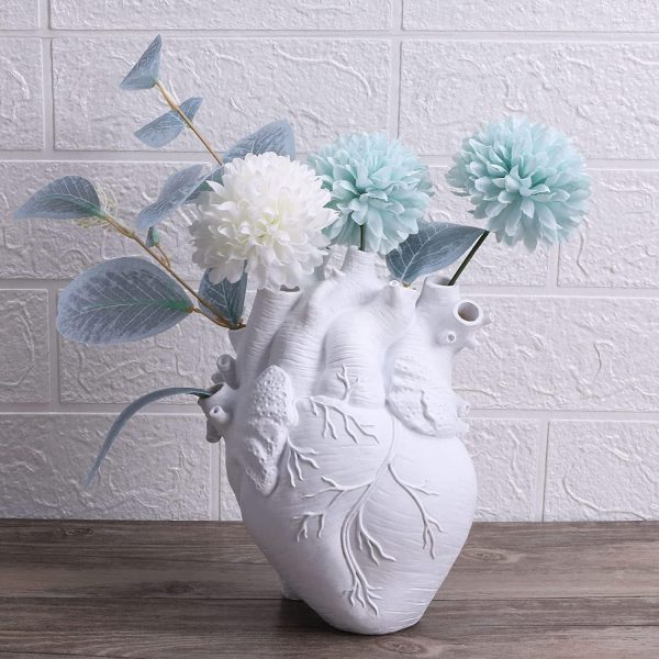 oem/odm services vase flower vases heart shaped decor resin flower pot modern unique nordic art style decorative vase for home wedding valentine gift desktop living room decoration - white affordable bulk deals