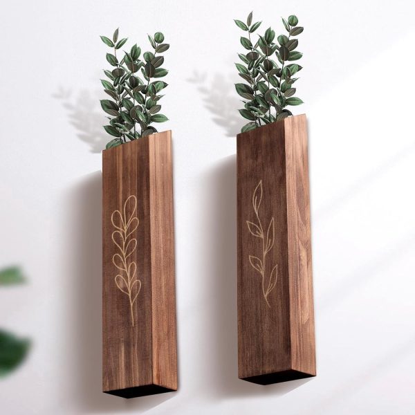 bulk purchase 4 pack wood indoor wall planter, modern wall decor for living room bedroom, farmhouse pocket wall vases for dried flowers and faux greenery plants - brown trade price