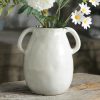 oem/odm services white ceramic vase with 2 handles, modern farmhouse vase for home decor, rustic terracotta vase, decorative pottery flower vase, clay samll vase, centerpieces for dining table - 7 inch tall affordable bulk deals