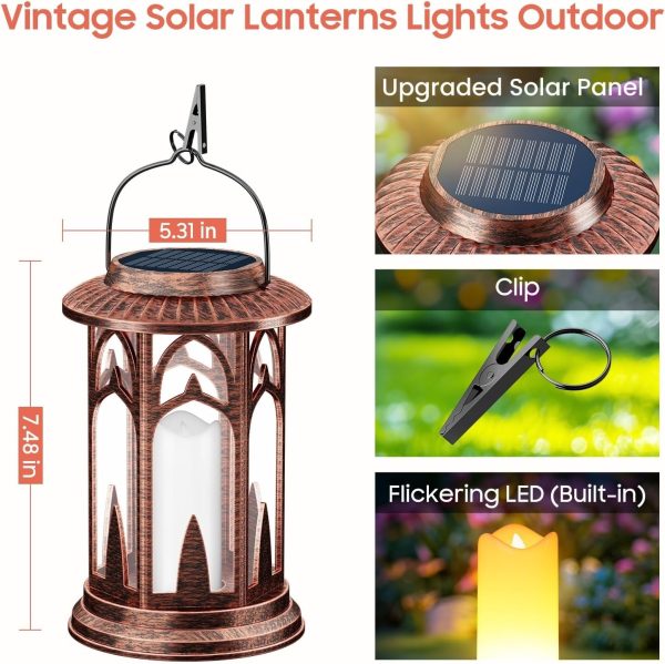 custom wholesale solar lanterns outdoor waterproof, 2 pack flickering flameless outdoor solar candle lantern, solar powered & battery powered hanging lanterns decorative outdoor for porch garden christmas decorations oem/odm services