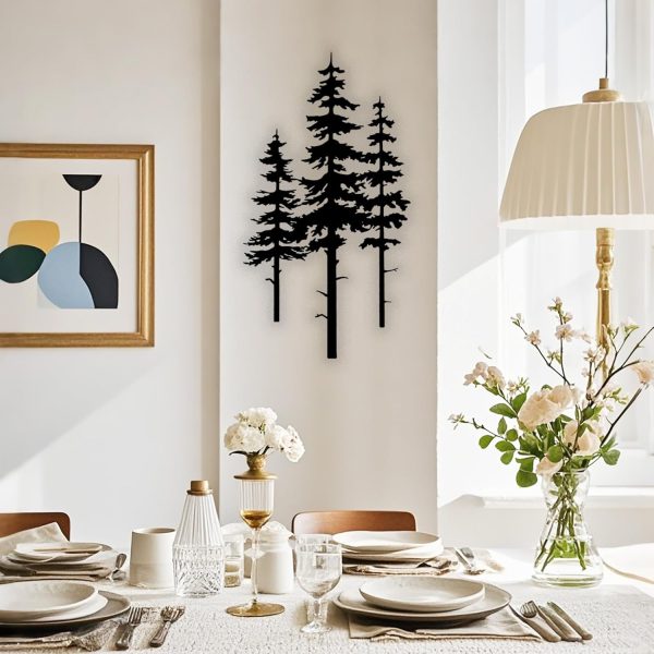 factory direct metal pine tree wall art decor, nature home decor, cedar tree metal sign, wall decorations for living room, nature forest metal decor, tree wall art, nature lover gift (black, small) volume discount