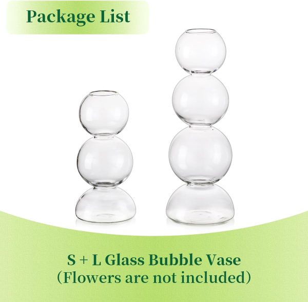 oem/odm services glass bubble vases for flowers, hewory 2pcs clear unique cute single flower vase for centerpieces, funky aesthetic vase skinny bud vase, cool groovy decor for home living room bedroom office tabletop affordable bulk deals