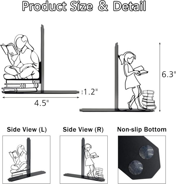 supplier direct ecqizer bookends decorative book ends decorative reading decor reading book end bookshelf decor for bedroom library office school book display desktop organizer gift for book lovers, black wholesale prices