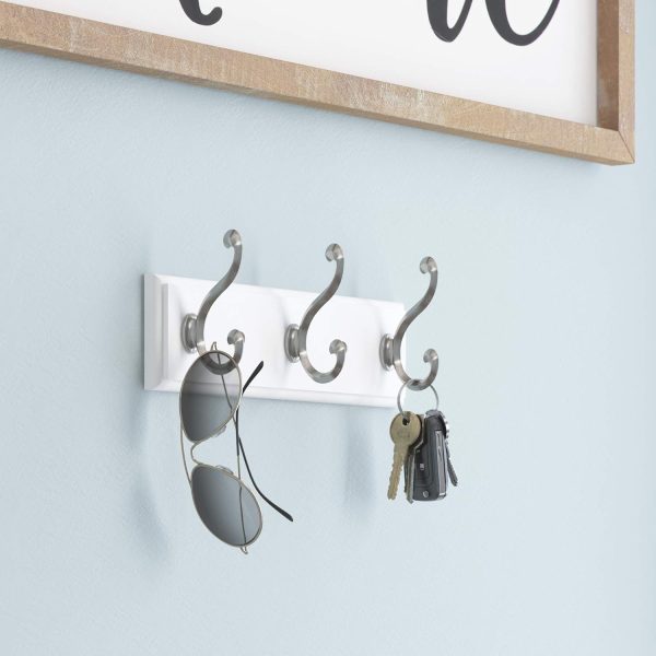 competitive pricing liberty 129854 wall mounted coat rack with 3 decorative hooks, 10-inch, satin nickel and white one-stop wholesale