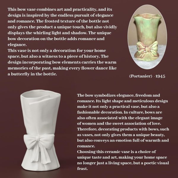 oem/odm services white ceramic vase unique cute bow decorative bouquet flower vases, 9.64in large modern dried flowers tulips branches vase for home living room table decor women girl gifts affordable bulk deals
