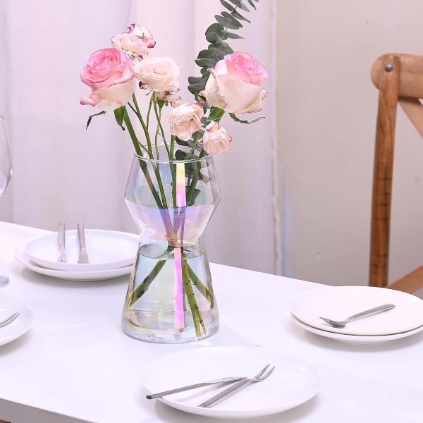 oem/odm services 8 inch glass flower vases for decor, iridescent vase decorative home indoor desk decoration for home décor, hydroponic vase for living room wedding table centerpieces housewarming gift (iridescent) affordable bulk deals