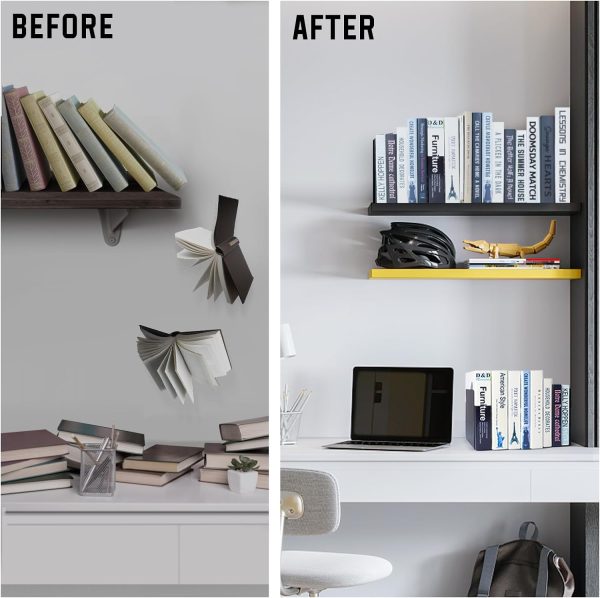 supplier direct vonderso metal bookends black, 2 pairs decorative metal book end supports for shelves gauge metal book divider stopper holders with non-slip anti-scratch rubber pads wholesale prices