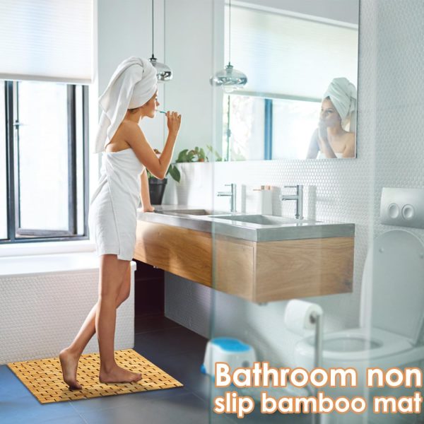 manufacturer direct bamboo bath mat with anti slip pads,23.6x15.8 inches bathroom shower and bathtub floor mats,non slip water proof mat,indoor outdoor use for kitchen bedroom bathroom toilet pet mat floor rug trade price