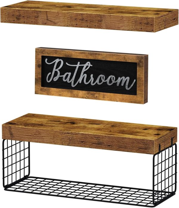bulk purchase qeeig ‎bathroom shelves over toilet paper storage wall mounted farmhouse decor decorations aesthetic décor sign small floating wall shelf 2+1 set 16 inch, rustic brown (020bn) trade price