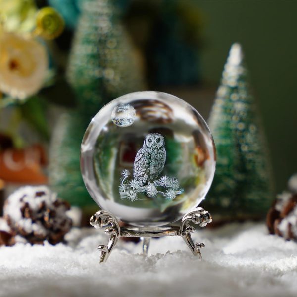 dropship from factory hdcrystalgifts 60mm 3d laser crystal ball paperweight owl figurines glass sphere decorative balls with stand gift mass production supply