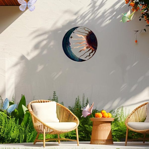 factory direct jannity metal sun wall decor,11.02 inches large metal wall art with sun moon stars retro moon sun wall decoration hanging for indoor outdoor patio yard home garden volume discount