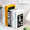 supplier direct sayglossy 3 pairs metal bookends for shelves decorative tree book holder leaf bookends geometrical art design book stopper for book divider holder home office (black,geometrical) wholesale prices