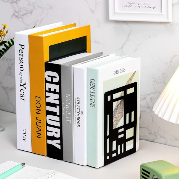 supplier direct sayglossy 3 pairs metal bookends for shelves decorative tree book holder leaf bookends geometrical art design book stopper for book divider holder home office (black,geometrical) wholesale prices